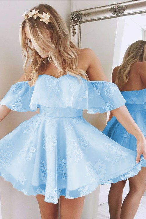 Short A-line Off The Shoulder Lace Homecoming Dress For 8th Grade Prom alinanova Short A-line Off The Shoulder Lace Homecoming Dress For 8th Grade Prom alinanova