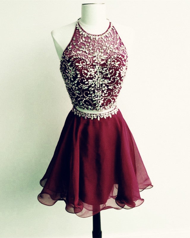 Two Piece Chiffon Short Prom Dresses Beaded Top alinanova Two Piece Chiffon Short Prom Dresses Beaded Top alinanova