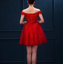 Load image into Gallery viewer, Short Burgundy Prom Dresses Sequin Lace
