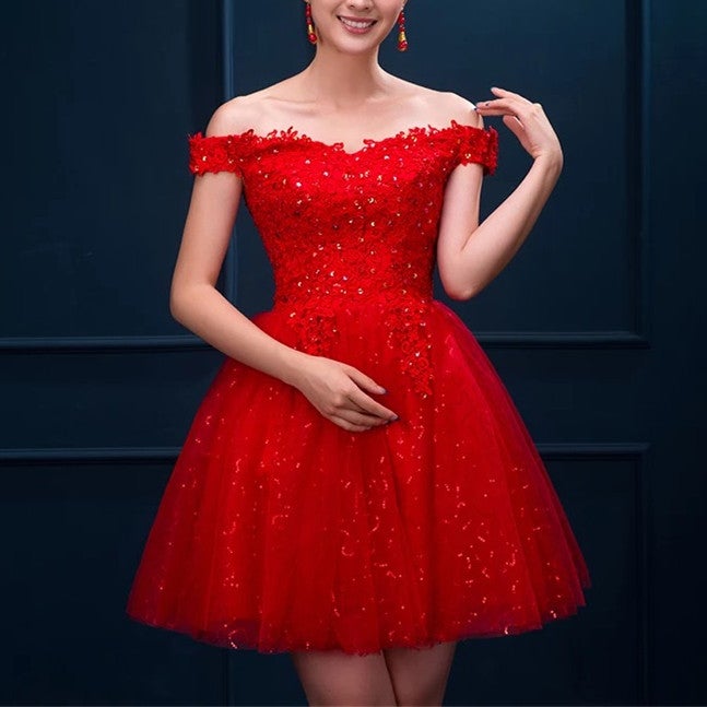 Short Burgundy Prom Dresses Sequin Lace