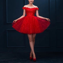 Load image into Gallery viewer, Short Burgundy Prom Dresses Sequin Lace
