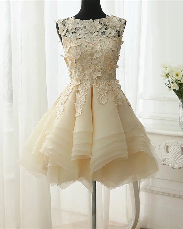 Short Floral Lace Ball Gowns Organza Layered Dress Short Floral Lace Ball Gowns Organza Layered Dress