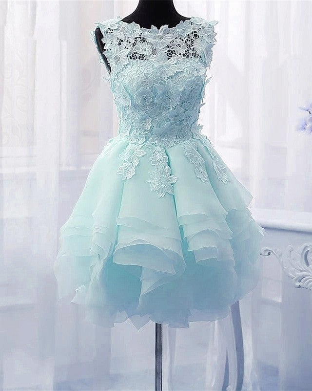 Short Floral Lace Ball Gowns Organza Layered Dress Short Floral Lace Ball Gowns Organza Layered Dress