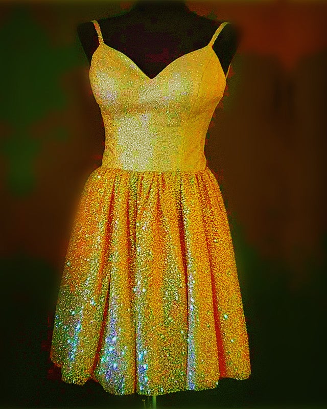 Short Glitter Tulle Prom Homecoming Dresses V Neck