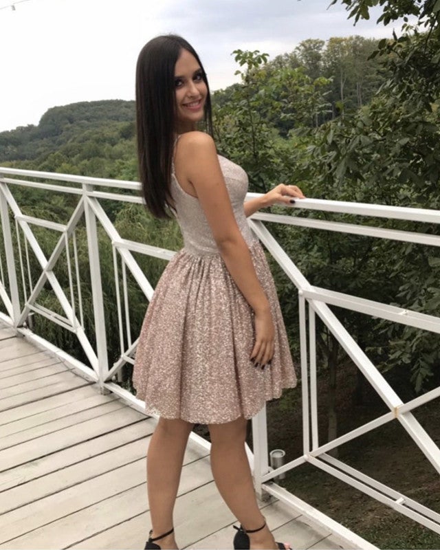 Short Glitter Tulle Prom Homecoming Dresses V Neck