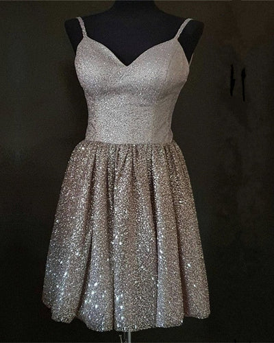 Short Glitter Tulle Prom Homecoming Dresses V Neck