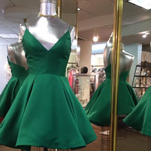 Load image into Gallery viewer, Short Green Satin V Neck Homecoming Dresses
