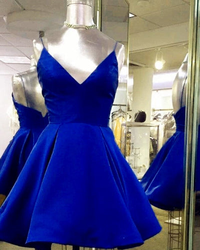 Short Green Satin V Neck Homecoming Dresses-alinanova