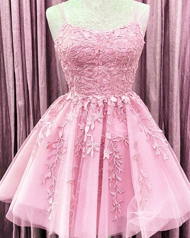 Short Junior Prom Dresses Tulle Appliques-alinanova
