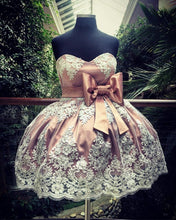 Load image into Gallery viewer, Short Lace Appliques Bow Sashes Satin Prom Homecoming Dresses-alinanova
