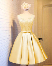 Load image into Gallery viewer, Elegant Gold Satin Homecoming Dresses 2019
