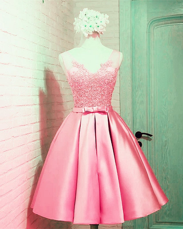 sachin and babi light blue dress A-line V Neck Lace Short Homecoming Dress Pink Graduation Dress,WD045   winkbridal