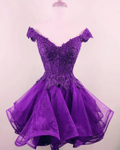 Load image into Gallery viewer, Short Lace Beaded V-neck Off Shoulder Homecoming Dresses Organza

