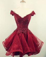 Load image into Gallery viewer, Short Lace Beaded V-neck Off Shoulder Homecoming Dresses Organza-alinanova

