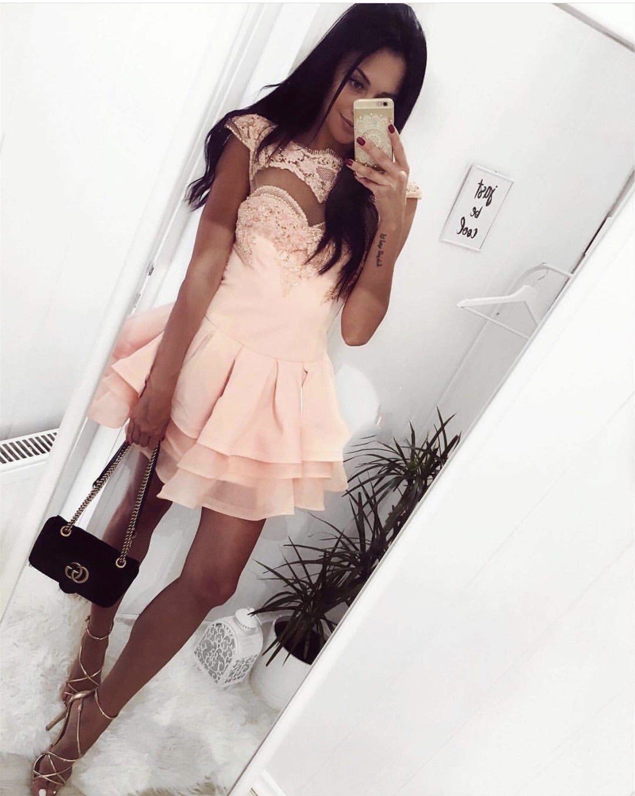 Short Lace Cap Sleeves Ruffle Hem Homecoming Dresses Short Lace Cap Sleeves Ruffle Hem Homecoming Dresses