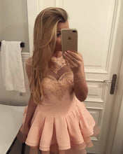 Load image into Gallery viewer, Short Lace Cap Sleeves Ruffle Hem Homecoming Dresses-alinanova
