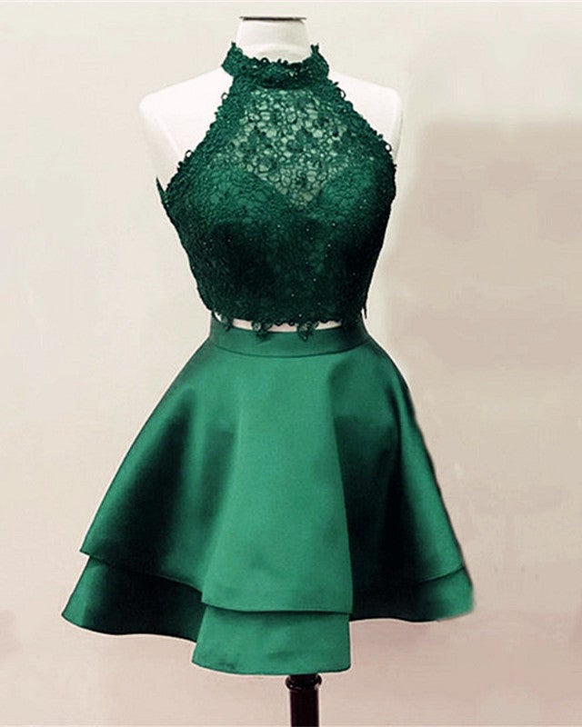 Short Lace Crop Prom Homecoming Dresses Two Piece Short Lace Crop Prom Homecoming Dresses Two Piece