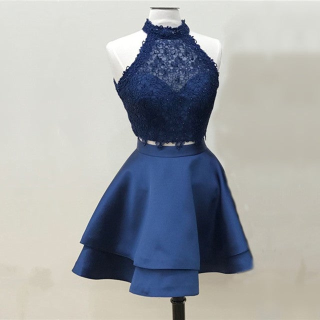 Short Lace Crop Prom Homecoming Dresses Two Piece Short Lace Crop Prom Homecoming Dresses Two Piece