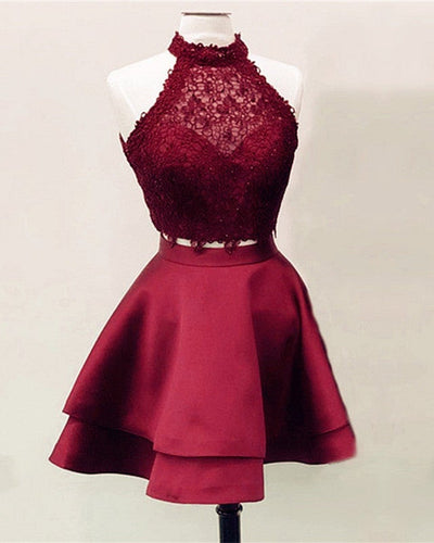 Two Piece Short Prom Dresses Burgundy