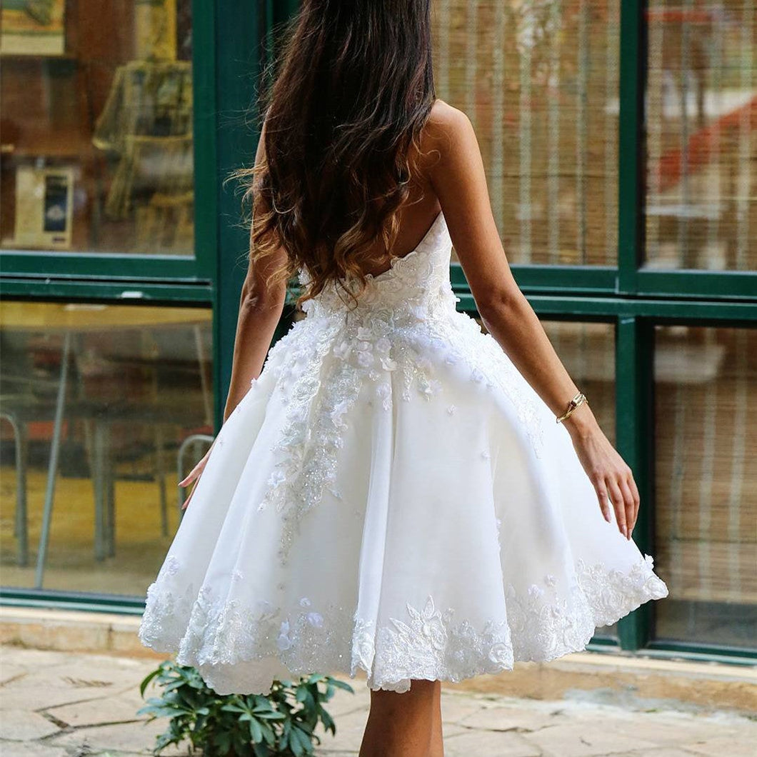 Short Lace Sweetheart White Homecoming Dresses-alinanova