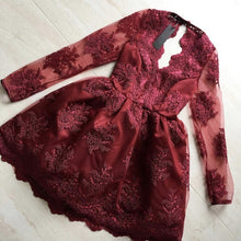 Load image into Gallery viewer, Lace Homecoming Dresses Burgundy Prom Short Dress
