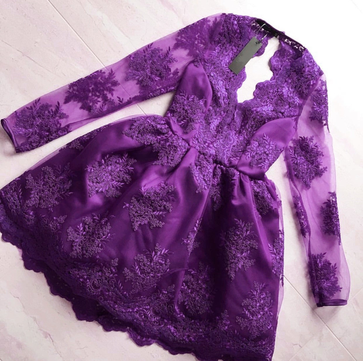 Short Long Sleeves Lace Prom Homecoming Dresses Open Back – alinanova