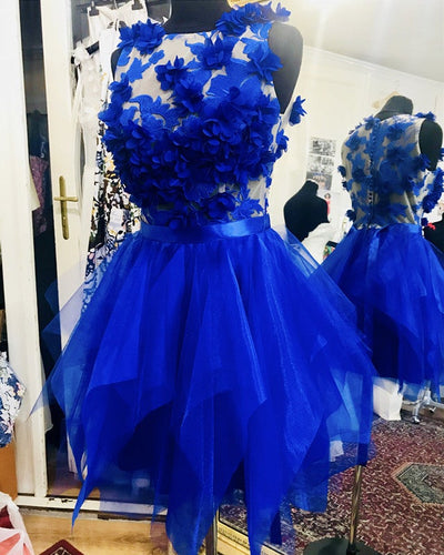 Short Organza Ruffles Prom Homecoming Dresses With 3D Lace Flowers-alinanova