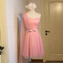 Load image into Gallery viewer, Short Pink Tulle Pleated Bridesmaid Dresses One Shoulder
