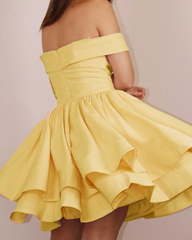 Short Ruffles Yellow Prom Dresses Off The Shoulder – alinanova