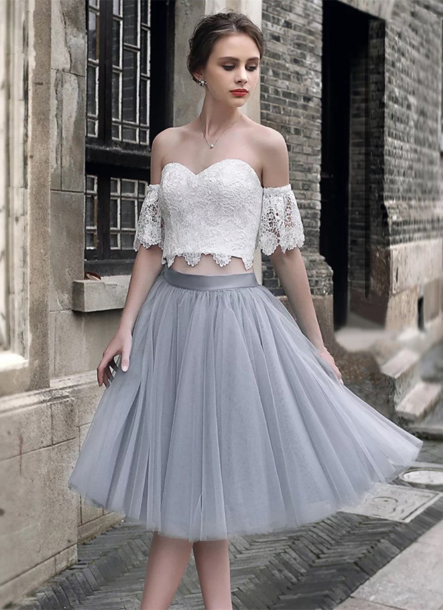 Short Sage Green Two Piece Prom Dress Lace Crop – alinanova