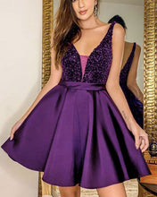 Load image into Gallery viewer, Purple Homecoming Dresses Beaded
