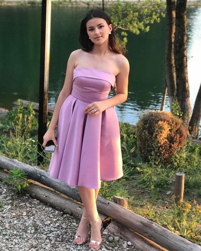 open lace back dress Cute A Line Off the Shoulder Light Purple Tulle Short Homecoming Dresses  VK24082309 – Vickidress main image 0