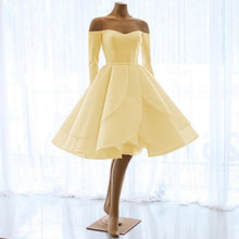 Load image into Gallery viewer, Short Satin Long Sleeves Off Shoulder Ruffles Skirt Wedding Dresses
