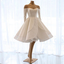 Load image into Gallery viewer, Short Satin Long Sleeves Off Shoulder Ruffles Skirt Wedding Dresses-alinanova
