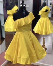 Load image into Gallery viewer, Short Satin Ruffles Homecoming Dress One Shoulder-alinanova
