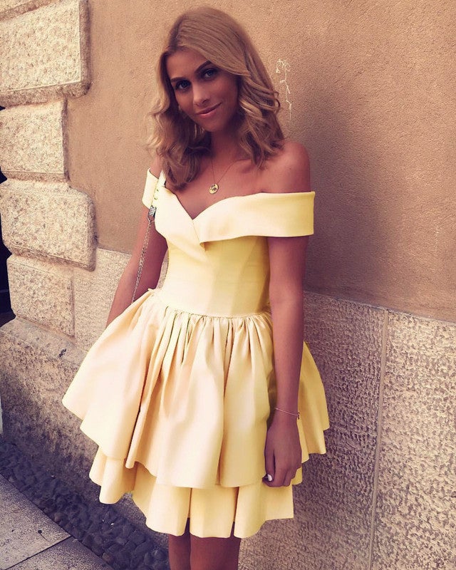 Short Satin Ruffles Homecoming Dresses Off Shoulder Short Satin Ruffles Homecoming Dresses Off Shoulder
