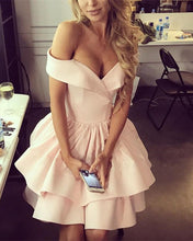 Load image into Gallery viewer, Short Satin Ruffles Homecoming Dresses Off Shoulder
