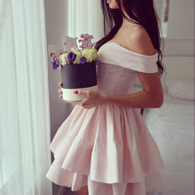 Load image into Gallery viewer, Short Satin Ruffles Homecoming Dresses Off Shoulder
