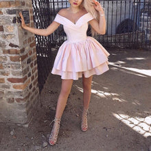 Load image into Gallery viewer, Short Satin Ruffles Homecoming Dresses Off Shoulder
