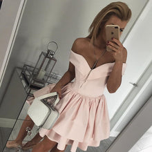Load image into Gallery viewer, Short Satin Ruffles Homecoming Dresses Off Shoulder
