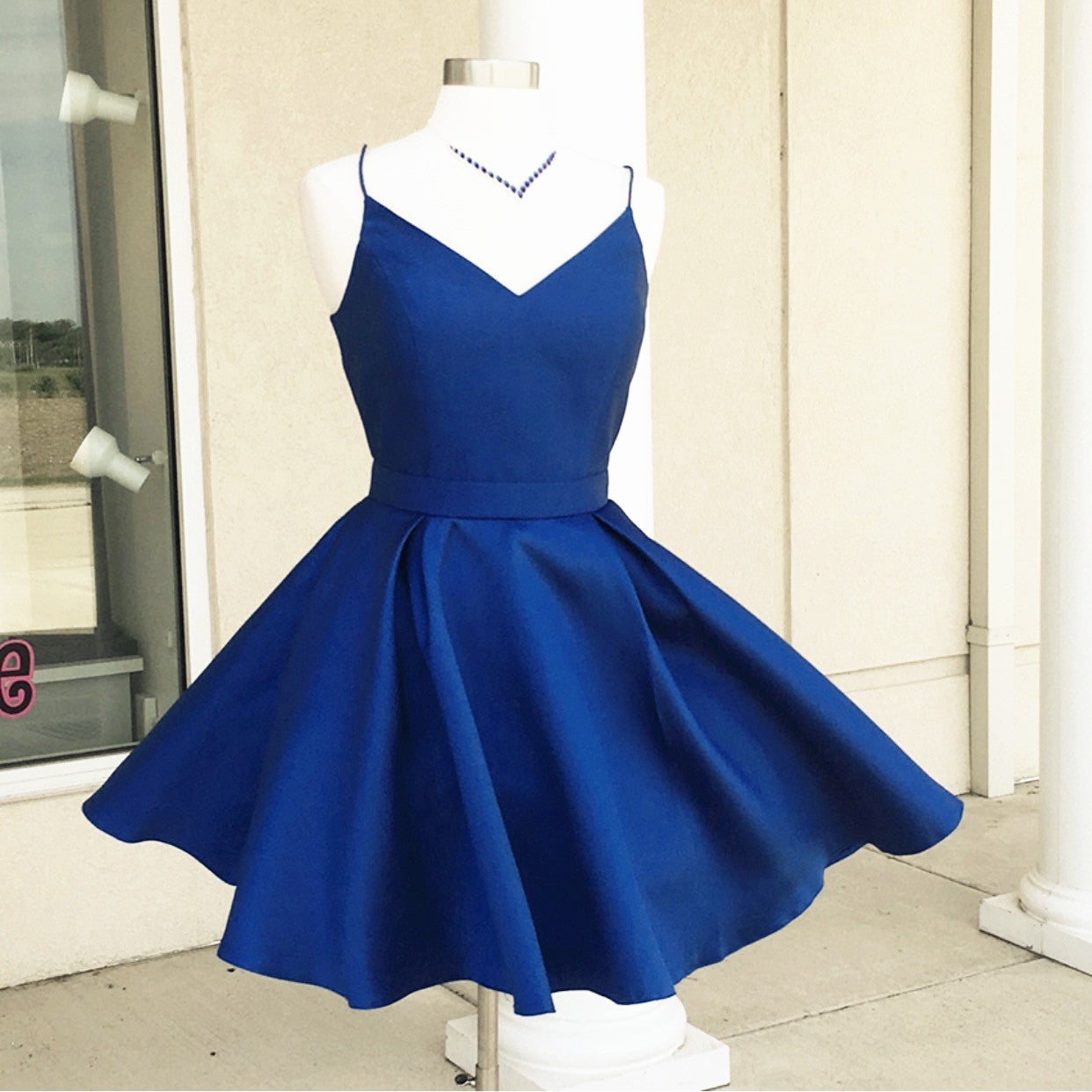 Short Satin V Neck Bow Back Homecoming Dresses Short Satin V Neck Bow Back Homecoming Dresses