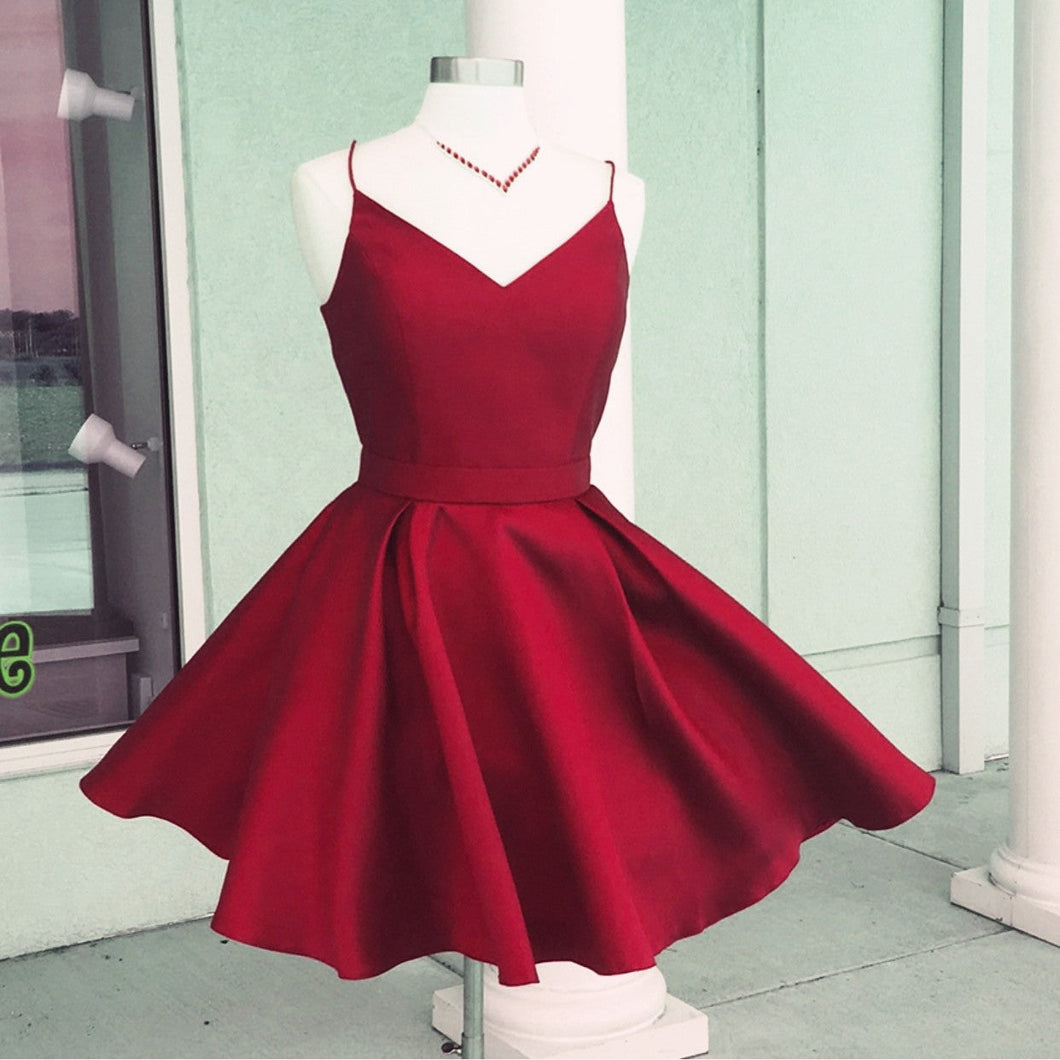 Short Satin V Neck Bow Back Homecoming Dresses – alinanova