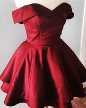 Load image into Gallery viewer, Short Satin V Neck Off-The-Shoulder Prom Homecoming Dresses
