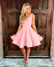 Load image into Gallery viewer, Short Satin V Neck Swing Prom Dresses Ball Gowns Homecoming Dress
