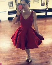 Load image into Gallery viewer, Short Satin V Neck Swing Prom Dresses Ball Gowns Homecoming Dress-alinanova

