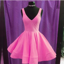 Load image into Gallery viewer, Short Satin V Neck Swing Prom Homecoming Dresses
