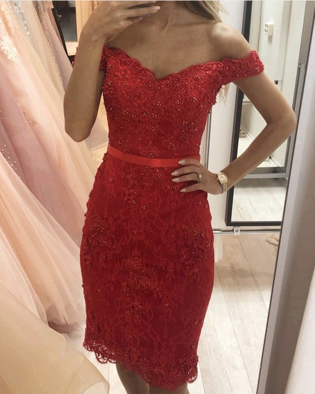 Short Sheath Lace Homecoming Dresses Off Shoulder Short Sheath Lace Homecoming Dresses Off Shoulder