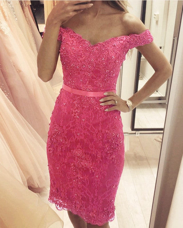 Short Sheath Lace Homecoming Dresses Off Shoulder Short Sheath Lace Homecoming Dresses Off Shoulder