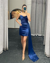 Load image into Gallery viewer, Short Blue Sheath Prom Dresses
