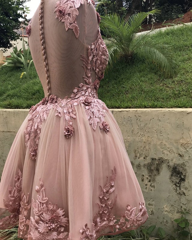 Short Tulle Homecoming Dresses Lace Embroidery